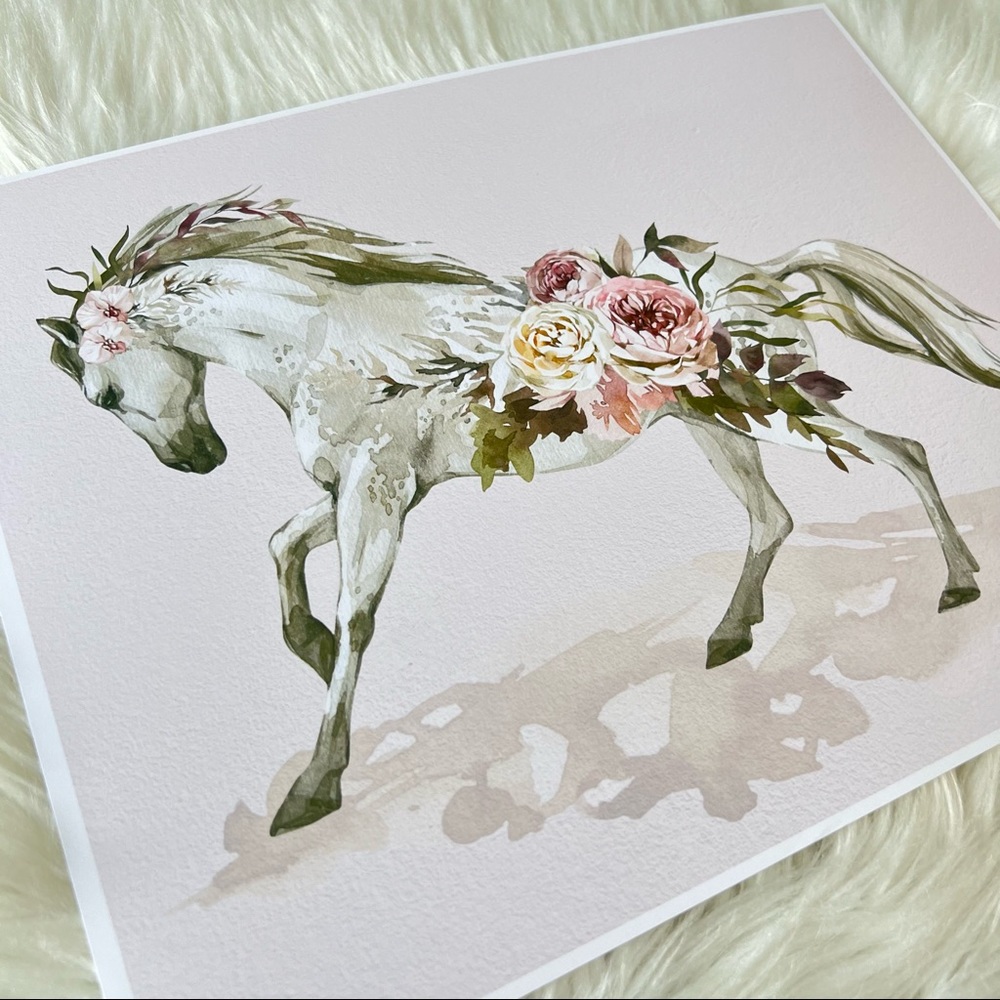 Floral Horse Watercolor Illustration Wall Art Print Poster Unframed - Picture 14 of 16